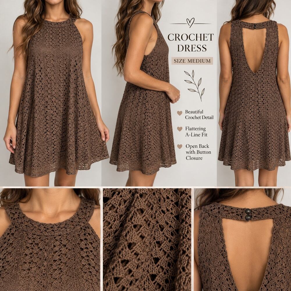 Altard State Womens Slip Dress Lace Crochet Lined Sleeveless Brown Medium